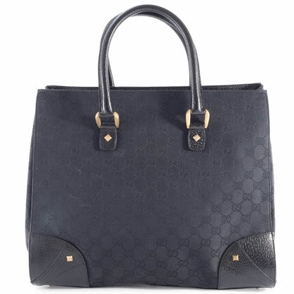 Gucci Gg Canvas Tote Bag 120897 In Black Leather