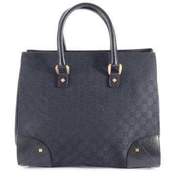 Gucci Gg Canvas Tote Bag 120897 In Black Leather