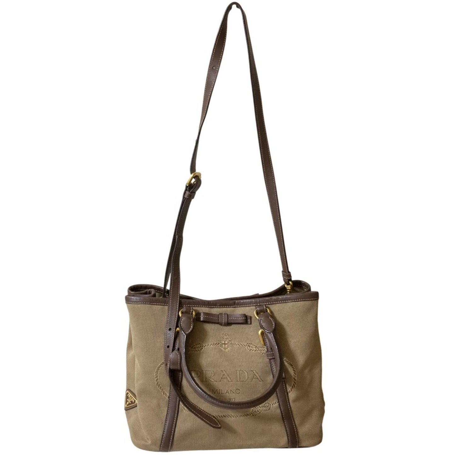 Prada Prada Canvas 2-Way Tote Bag/Handbag Bn1841 Khaki Brown