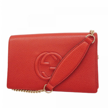 Gucci Interlocking G Shoulder Wallet 598211 Leather Red Champagne