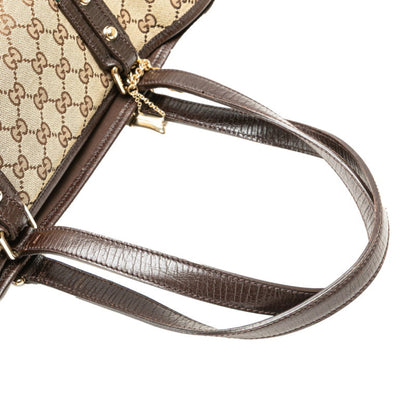 Gucci Gg Canvas Tote Bag 137396 Beige Brown Leather