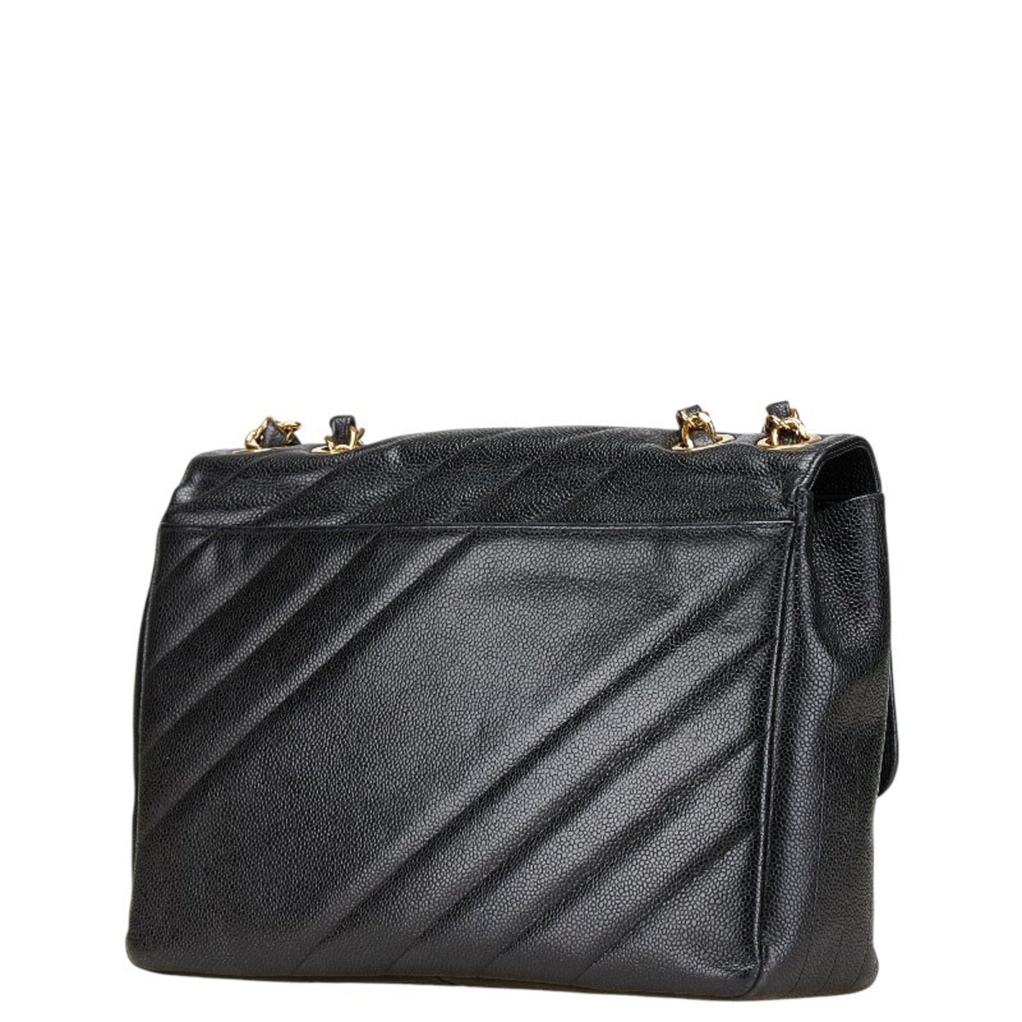 Chanel Coco Mark Bias Stitch Chain Shoulder Bag In Black Caviar Leather