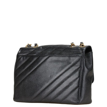 Chanel Coco Mark Bias Stitch Chain Shoulder Bag In Black Caviar Leather