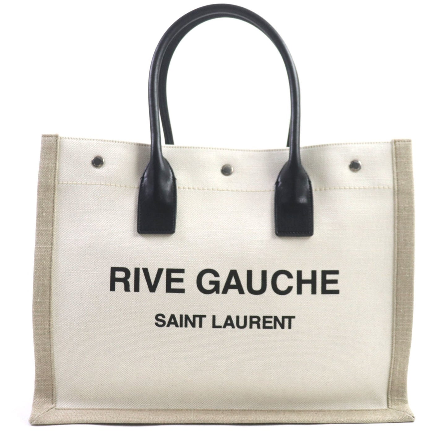 Saint Laurent 617481 Rive Gauche Logo Canvas And Leather Tote Bag In Beige Black With Dust Bag