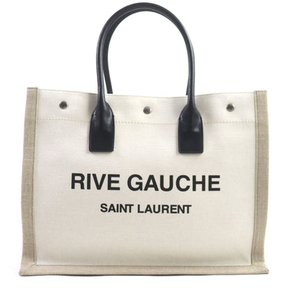 Saint Laurent 617481 Rive Gauche Logo Canvas And Leather Tote Bag In Beige Black With Dust Bag