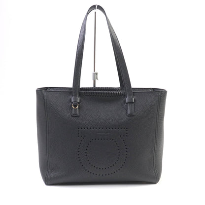 Salvatore Ferragamo 21 G714 Marta Nero Perforated Gancini Design Calf Leather Tote Bag With Dust Bag