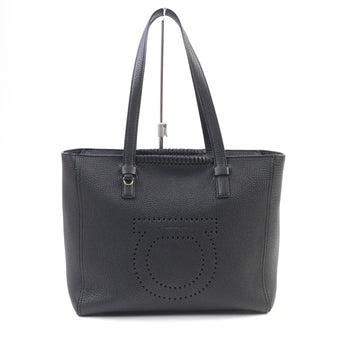 Salvatore Ferragamo 21 G714 Marta Nero Perforated Gancini Design Calf Leather Tote Bag With Dust Bag