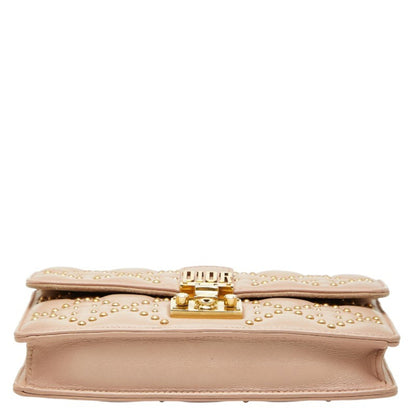 Christian Dior Dior Cannage Stud Chain Wallet Shoulder Bag In Pink Leather