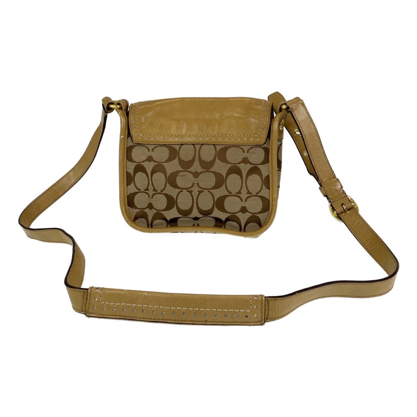 Coach Signature Beige Gold Canvas Shoulder Bag Crossbody Pochette
