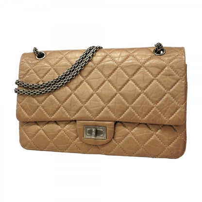 Chanel Shoulder Bag 2.55 Matelasse Double Flap Chain Lambskin Brown Gold