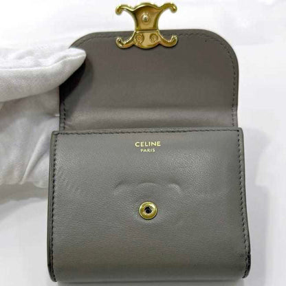 Celine Tri-Fold Wallet Ec-23083 Beige Triomphe Leather S-At-3261/S-Fg-3281 Celine Compact Metal