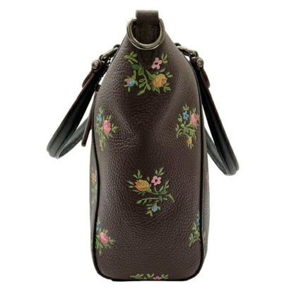 Coach Bag 22829 Flower Satchel Brown Leather Handbag Tote Shoulder