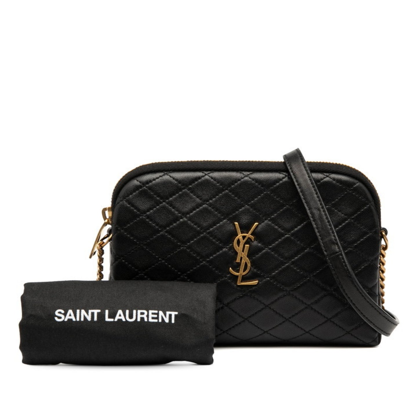 Saint Laurent Ysl Logo Gaby Shoulder Bag 733667 Black Leather