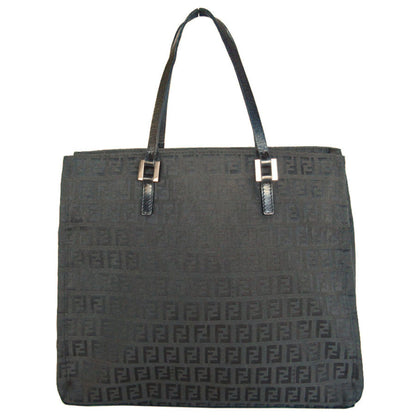 Fendi Handbag Zucchino Canvas Leather Black