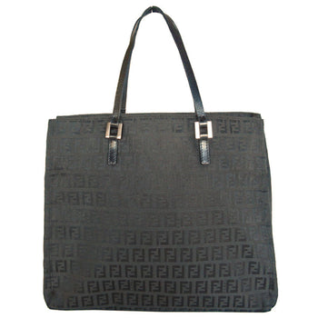 Fendi Handbag Zucchino Canvas Leather Black