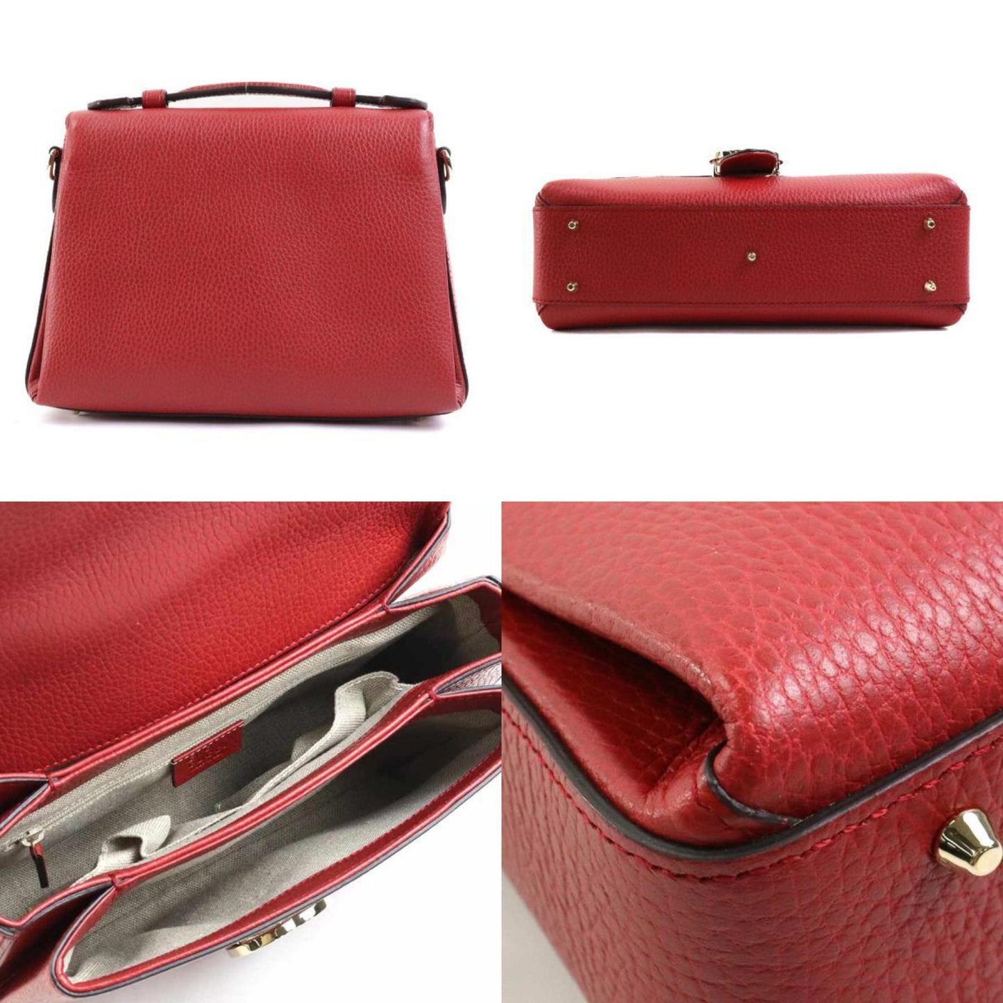 Gucci Handbag Shoulder Bag Interlocking G Leather/Metal Dark Red/Gold