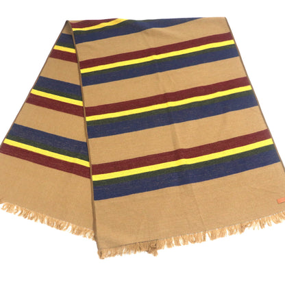 Authentic Hermes Men'S Large Camel Cashmere And Goatskin-Trimmed Blanket With Fringe