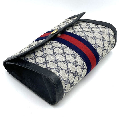Gucci 001 019 Clutch Bag/Second Bag Navy Sherry Line Gg Supreme Canvas