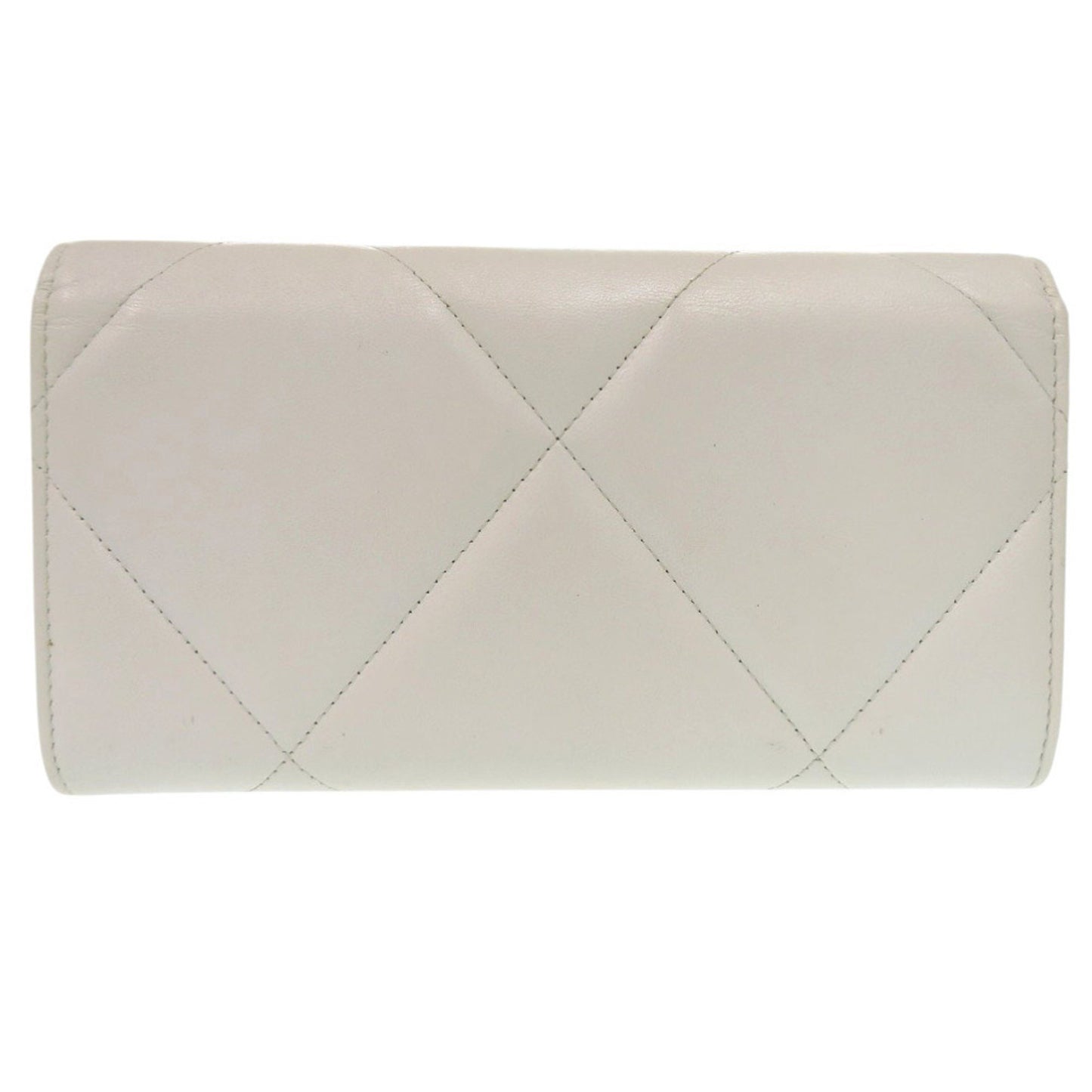 Chanel Chanel 19 Ap0955 White Lambskin Coco Mark Long Wallet