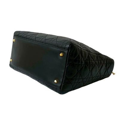Christian Dior Lady Cannage Stitched Leather Handbag/Mini Tote Bag In Black