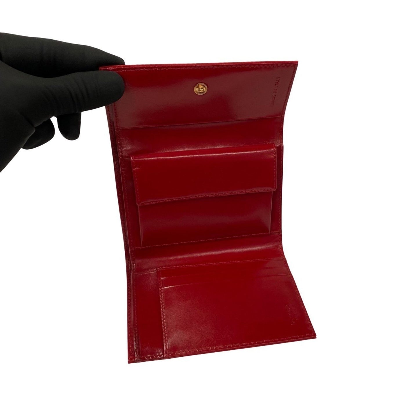 Prada Prada Metal Fittings Nylon Leather Bi-Fold Wallet Compact Red 13822