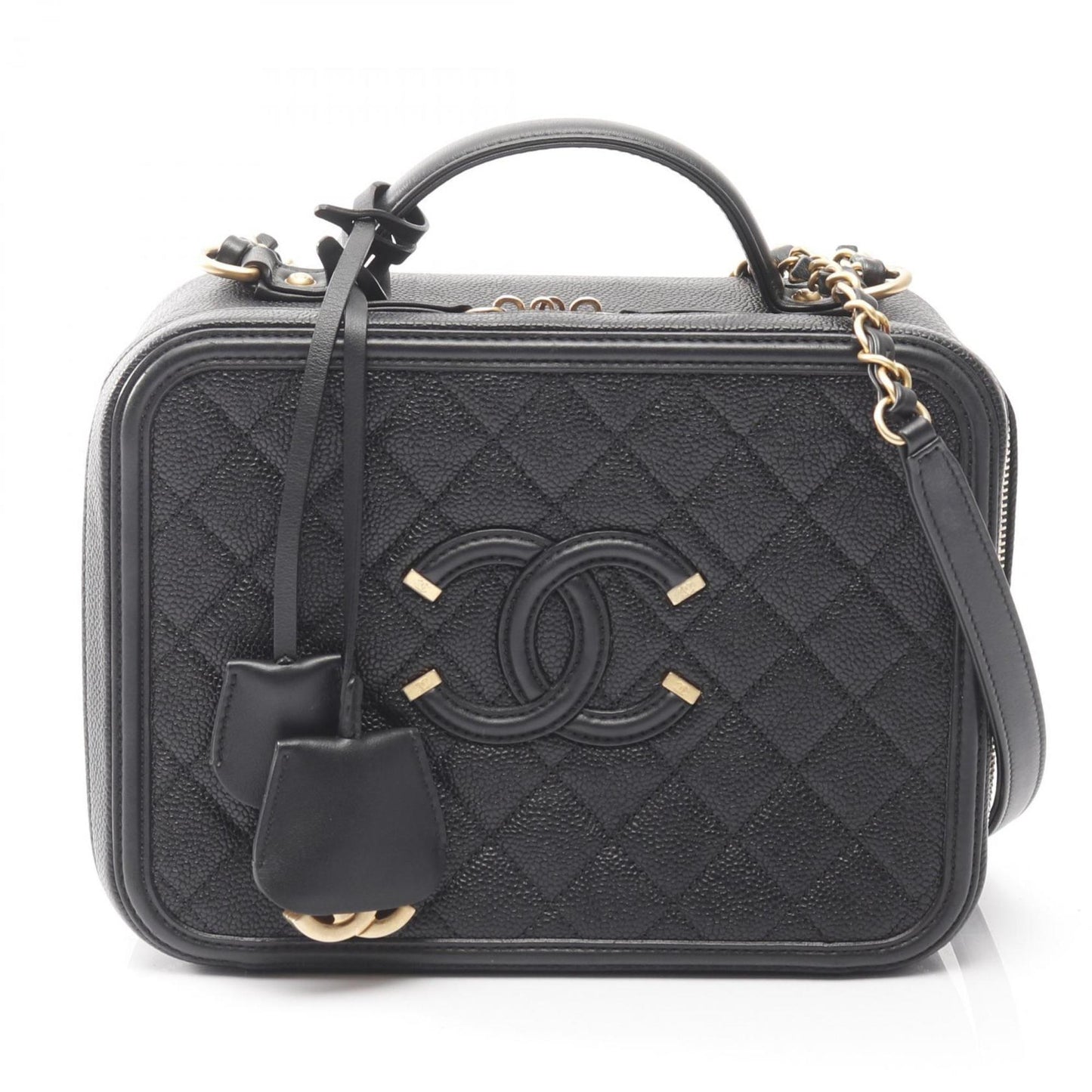 Chanel Cc Filigree Matelasse Vanity Shoulder Bag In Calfskin Leather