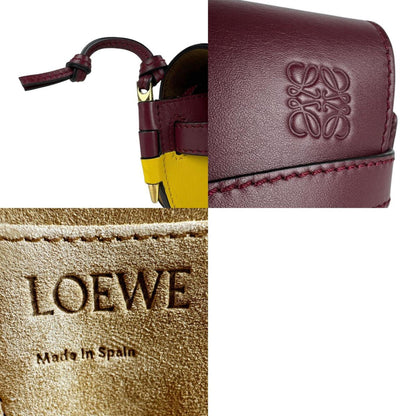 Loewe Gate Dual Mini Shoulder Bag Leather Burgundy Yellow Gold