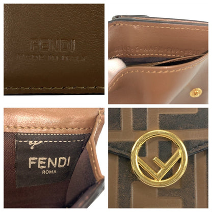 Fendi Zucca F Is Fendi Brown Leather Compact Folding Wallet