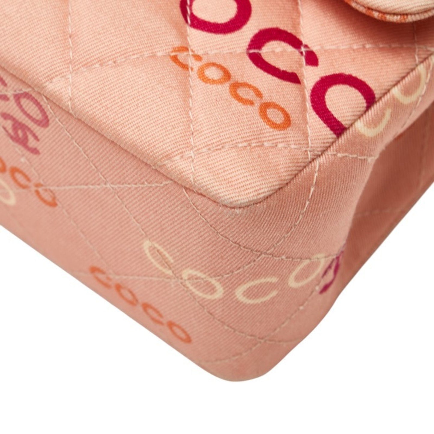 Chanel Coco Mark Coco Print Double Flap Chain Shoulder Bag Salmon Pink Multicolor Canvas