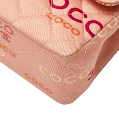 Chanel Coco Mark Coco Print Double Flap Chain Shoulder Bag Salmon Pink Multicolor Canvas