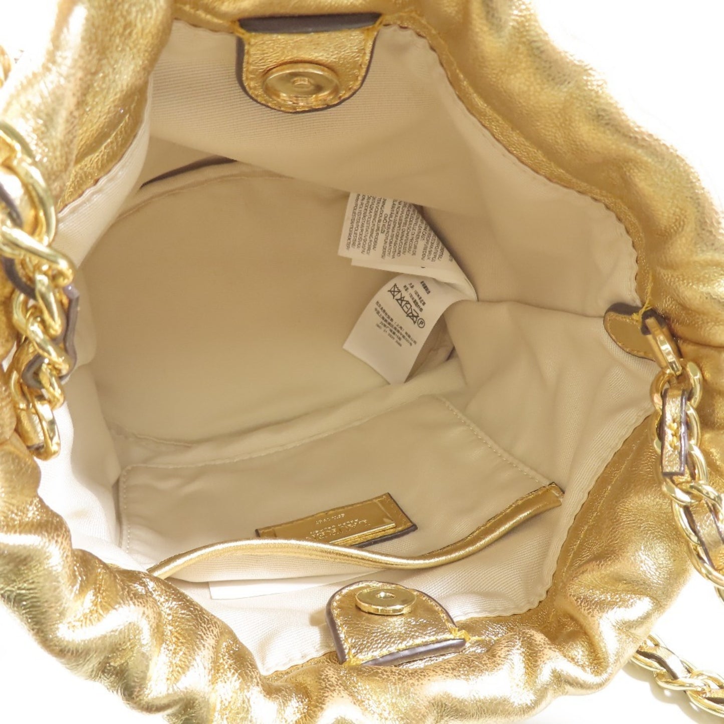 Ralph Lauren Women'S Gold Leather Drawstring Shoulder Bag With Chain Strap