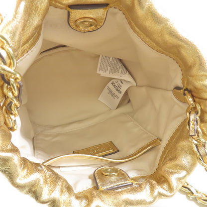 Ralph Lauren Women'S Gold Leather Drawstring Shoulder Bag With Chain Strap