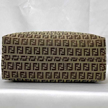 Fendi Tote Bag Ec-21844 Beige Brown Zucchino Canvas Leather Fendi Ff