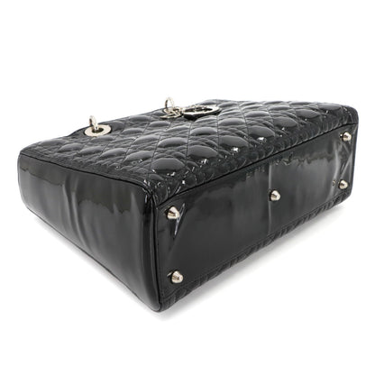 Christian Dior Cannage Lady Large 2-Way Hand/Shoulder Bag In Black Enamel