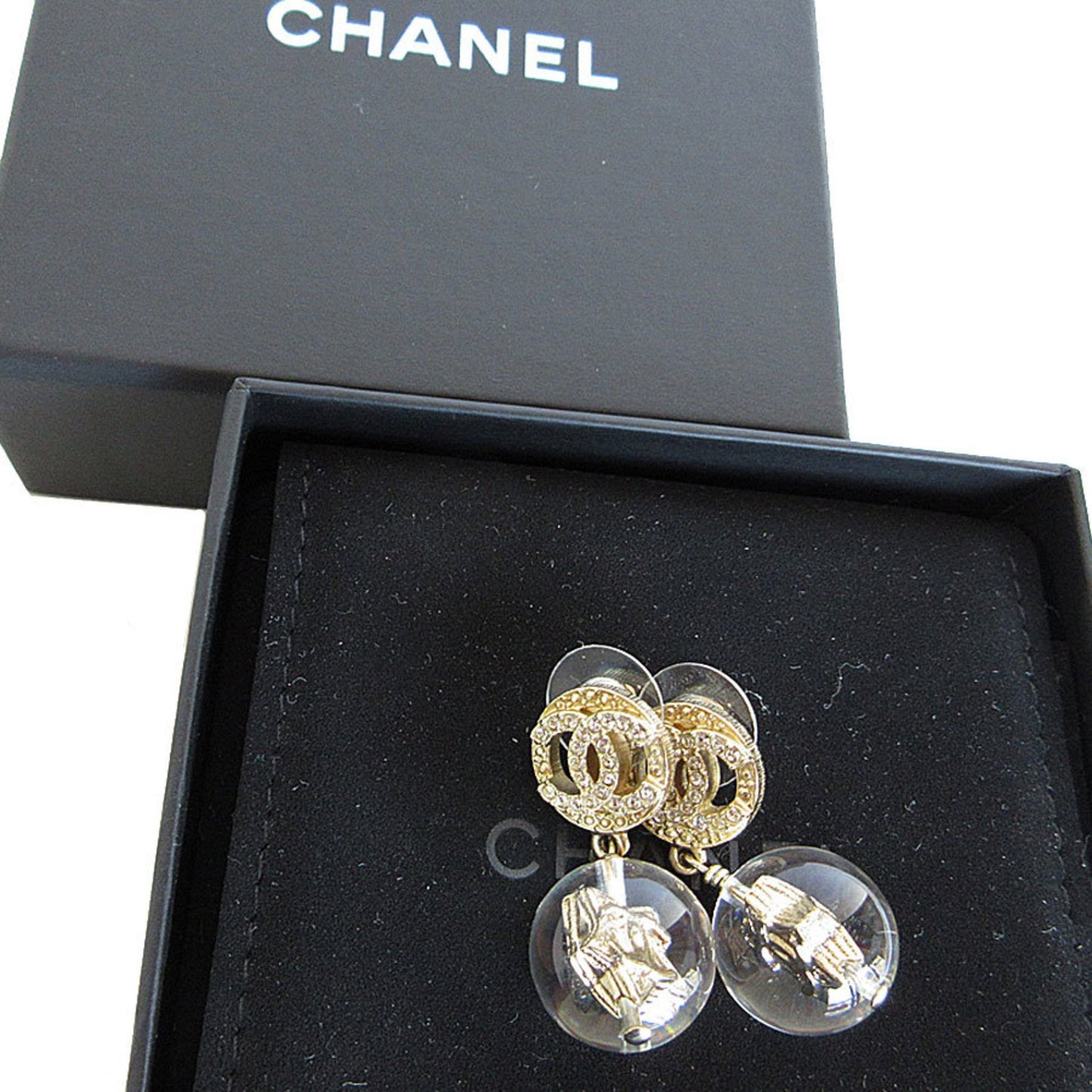 Chanel Coco Mark Metal Resin Gold Silver Earrings