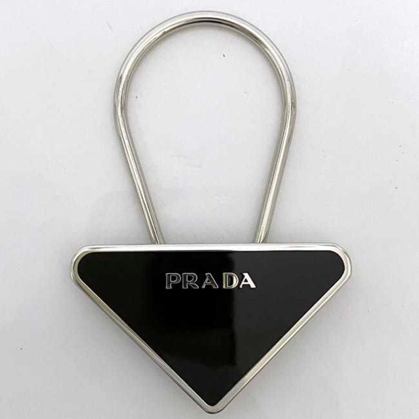 Prada Key Ring Ec-23014 Silver Black M713 Metal Prada Triangle Plate Holder