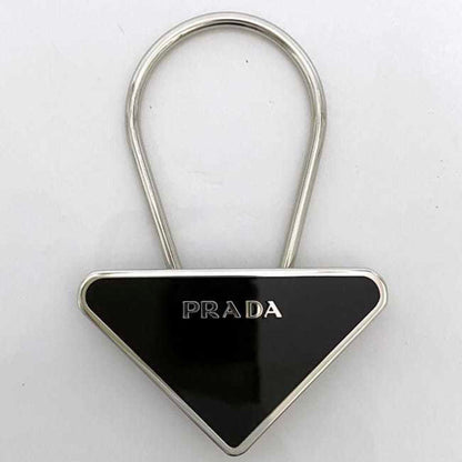 Prada Key Ring Ec-23014 Silver Black M713 Metal Prada Triangle Plate Holder