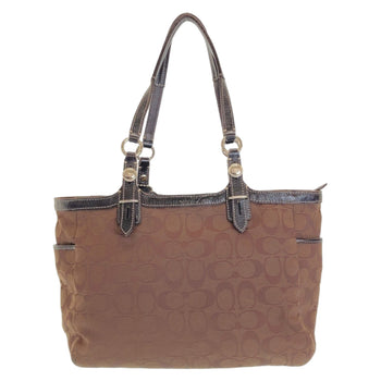 Coach Signature Brown Silver Hardware Canvas Tote Bag Shoulder