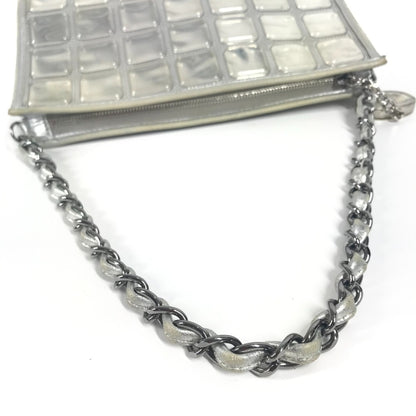 Chanel Cc Coco Mark Logo Ice Cube Chain Shoulder Bag In Silver Leather