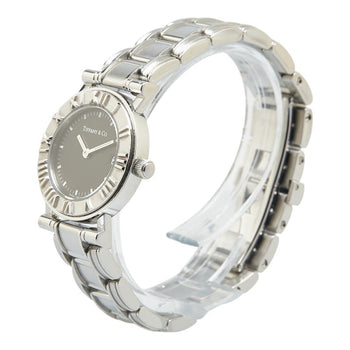 Tiffany & Co. Atlas Quartz Watch With Black Dial And Stainless Steel