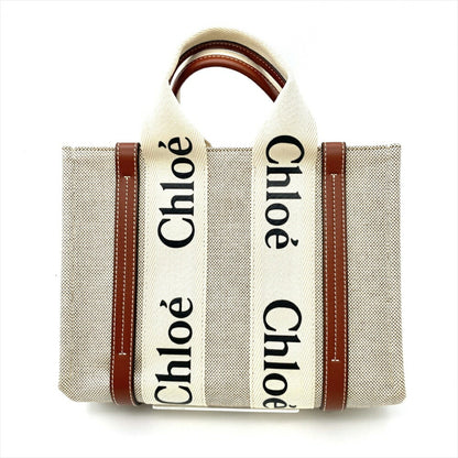 Chlo Chloe Woody Small Tote Bag Cotton Leather 04217565 Brown