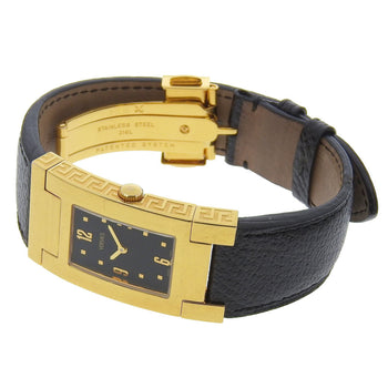 Versace Versace Alq90 Rectangular Black Dial Gp/Leather Quartz Watch Battery