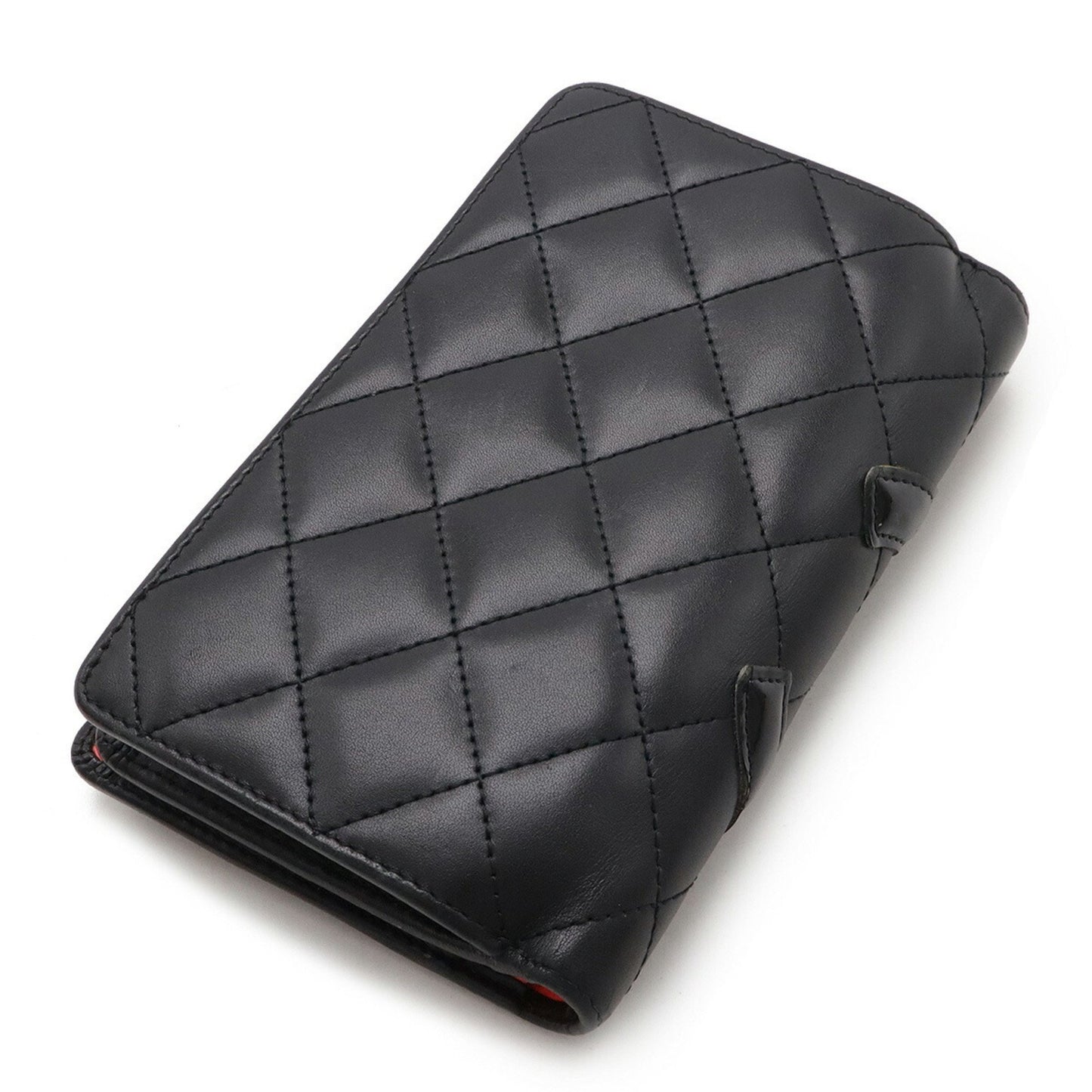 Chanel Cambon Line Coco Mark Bi-Fold Wallet Round Calf Leather Enamel Black Pink A50080