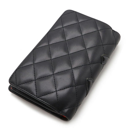 Chanel Cambon Line Coco Mark Bi-Fold Wallet Round Calf Leather Enamel Black Pink A50080