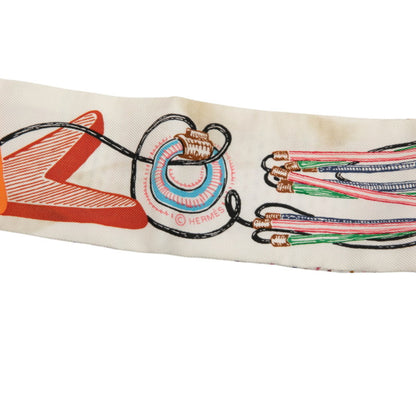 Hermes Herms Twilly Chevaloscope Neon Scarf/Muffler In White