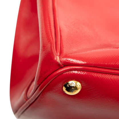 Prada Triangle Logo Plate Handbag Red Leather