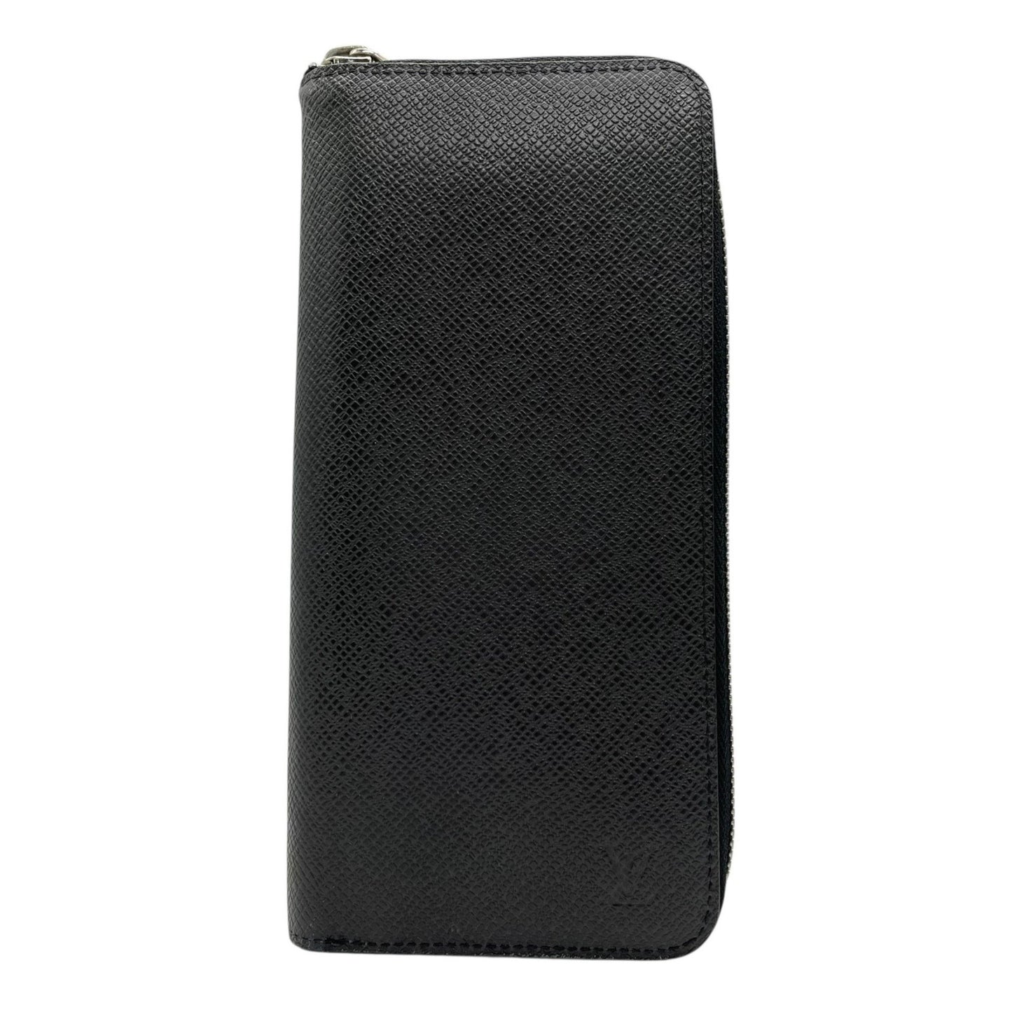 Louis Vuitton Taiga Zippy Wallet Vertical M32822 Long In Noir Black Leather With Silver Hardware