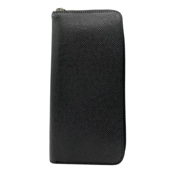 Louis Vuitton Taiga Zippy Wallet Vertical M32822 Long In Noir Black Leather With Silver Hardware