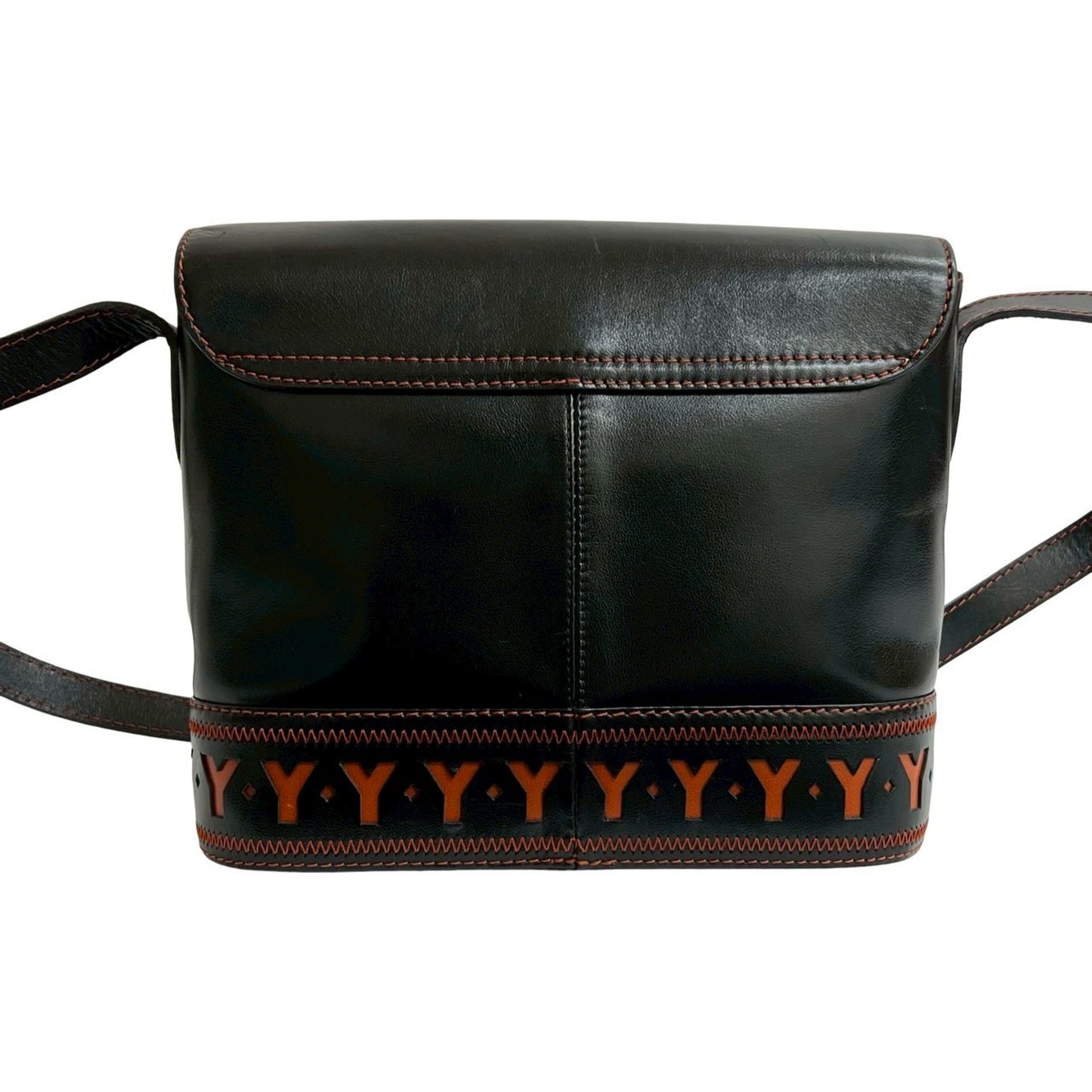 Yves Saint Laurent Perforated Cutout Leather Shoulder Bag Black/Brown 33294