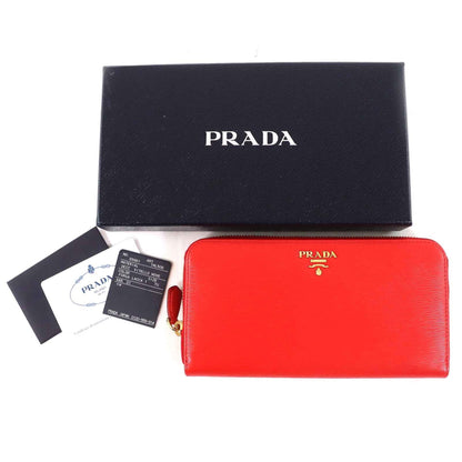 Prada 1Ml506 Vitello Move Logo Hardware Round Zip Leather Long Wallet Lacca1 Red With Box And Dust